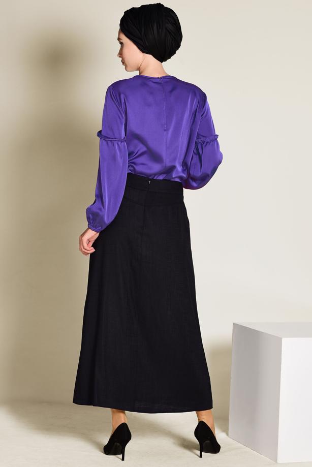 Tesettür giyim MOR ALVİNA YAKASI BAĞCIKLI BLUZ 4321 - TRENDTESETTÜR