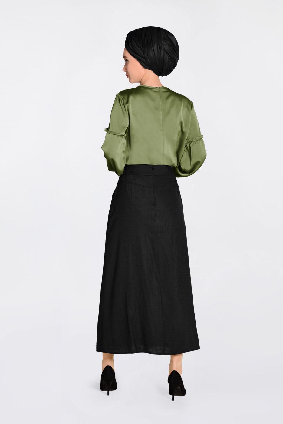 Tesettür giyim HAKİ ALVİNA YAKASI BAĞCIKLI BLUZ 4321