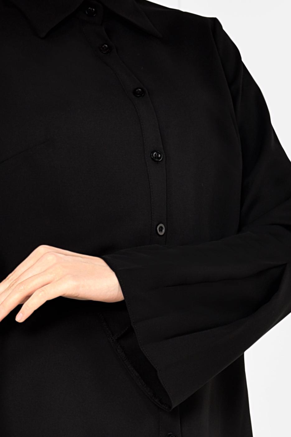 Tesettür giyim SİYAH ALVİNA  PİLİSE DETAYLI GENİŞ KOL BLUZ 4888