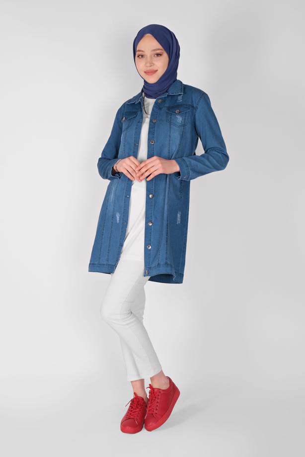 Hijab clothing  BUTTONED DENIM JACKET  2022   - TRENDTESETTÜR