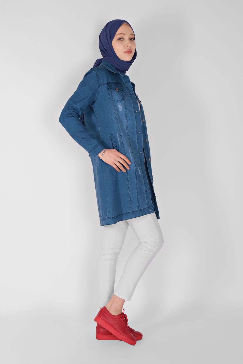 Hijab clothing NAVY BLUE BUTTONED DENIM JACKET  2022  