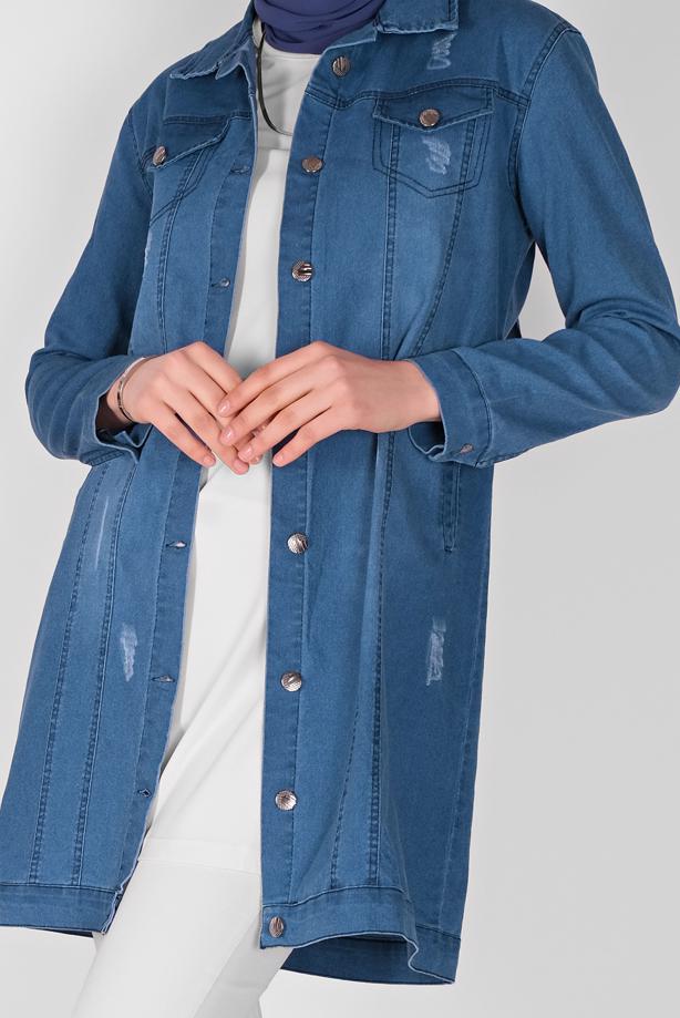 Vêtements hijab  BUTTONED DENIM JACKET  2022   - TRENDTESETTÜR