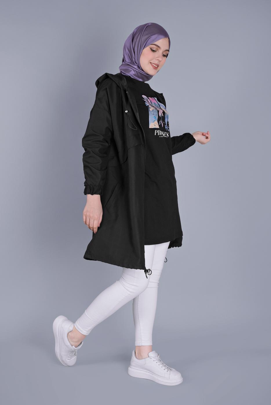 Vêtements hijab NOIR VESTE À CAPUCHE  8736 