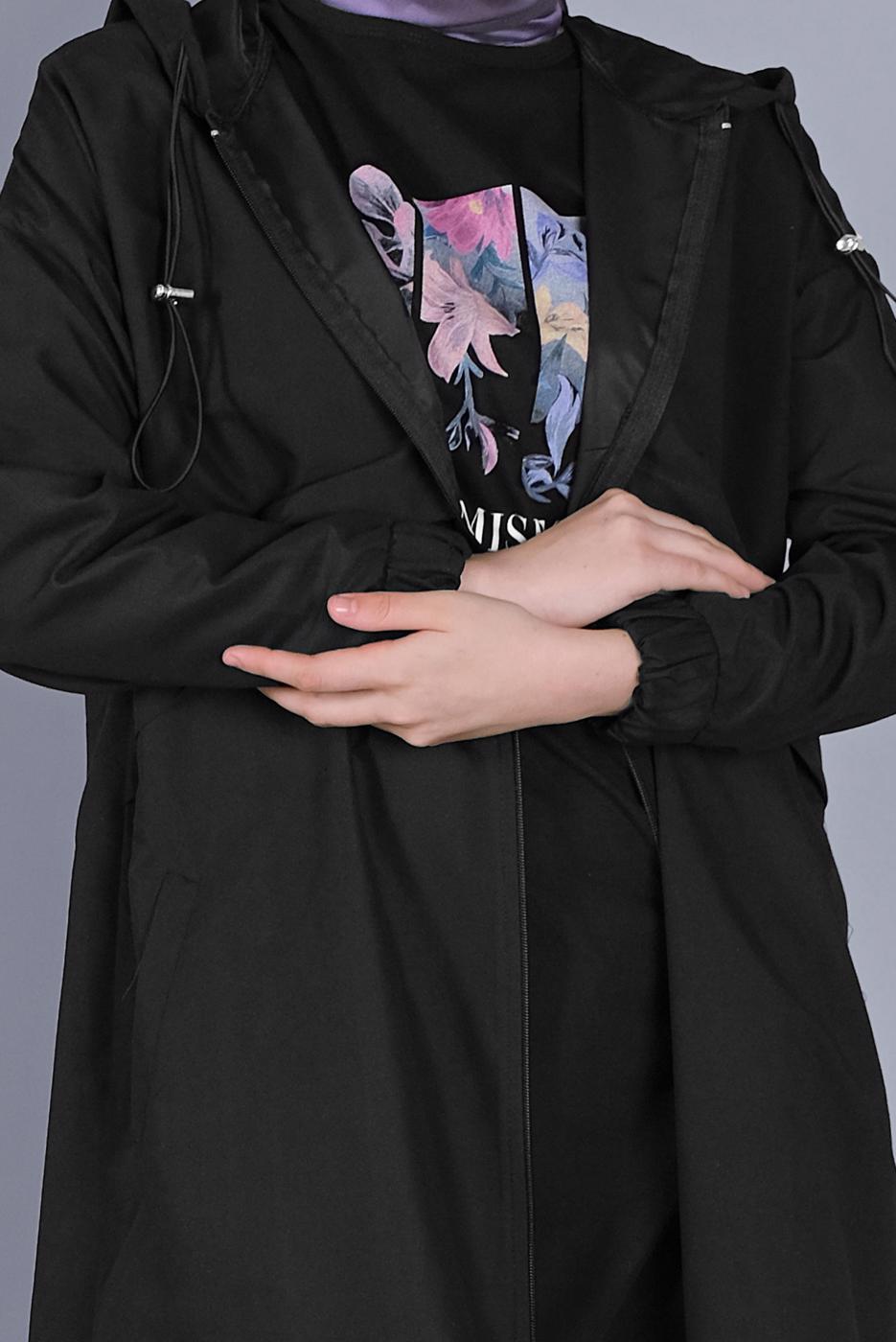 Vêtements hijab NOIR VESTE À CAPUCHE  8736 