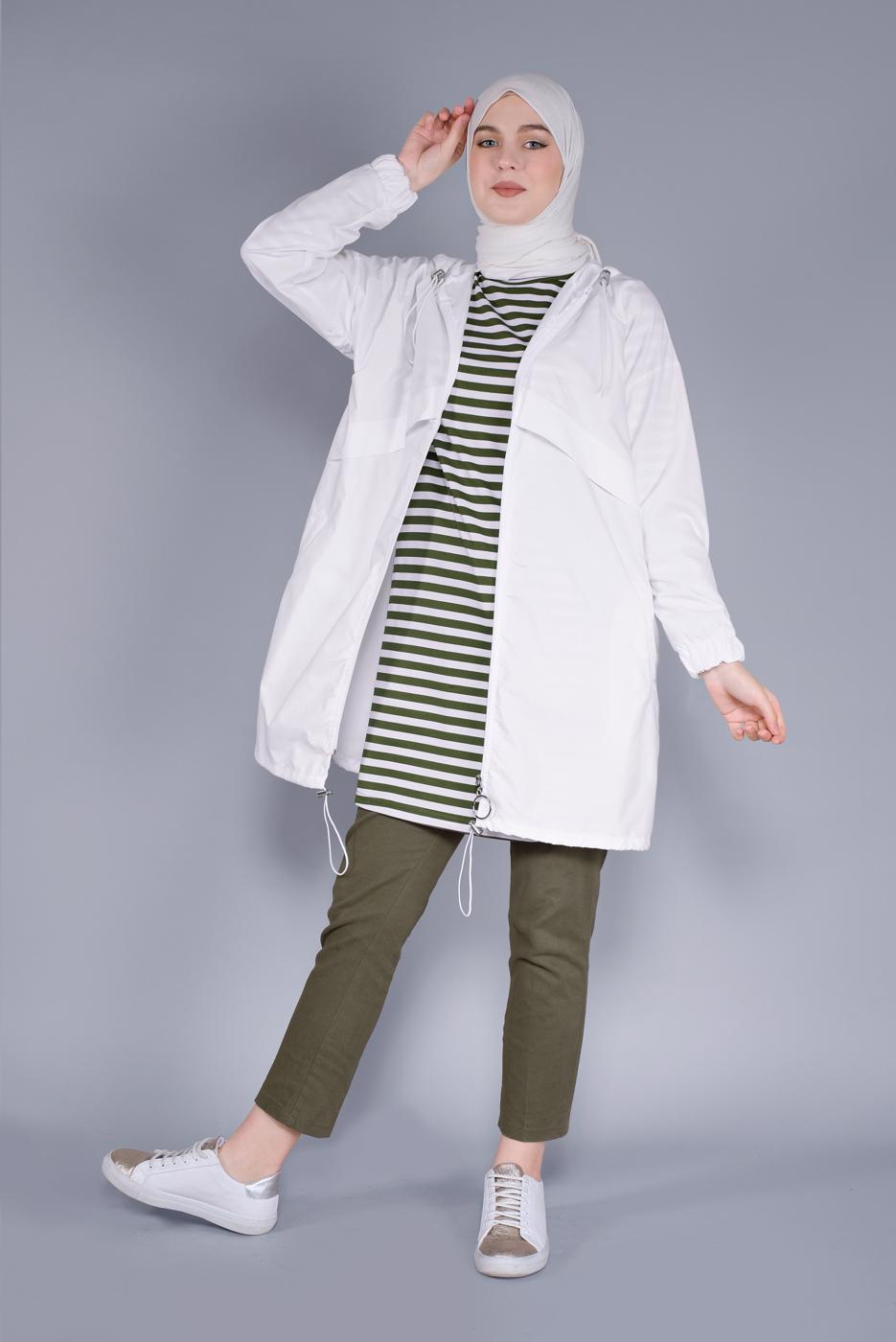 Hijab clothing WHITE HOODED JACKET  8736 