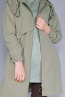 Tesettür giyim HAKİ BÜZGÜLÜ KAPÜŞONLU CEKET  8736 