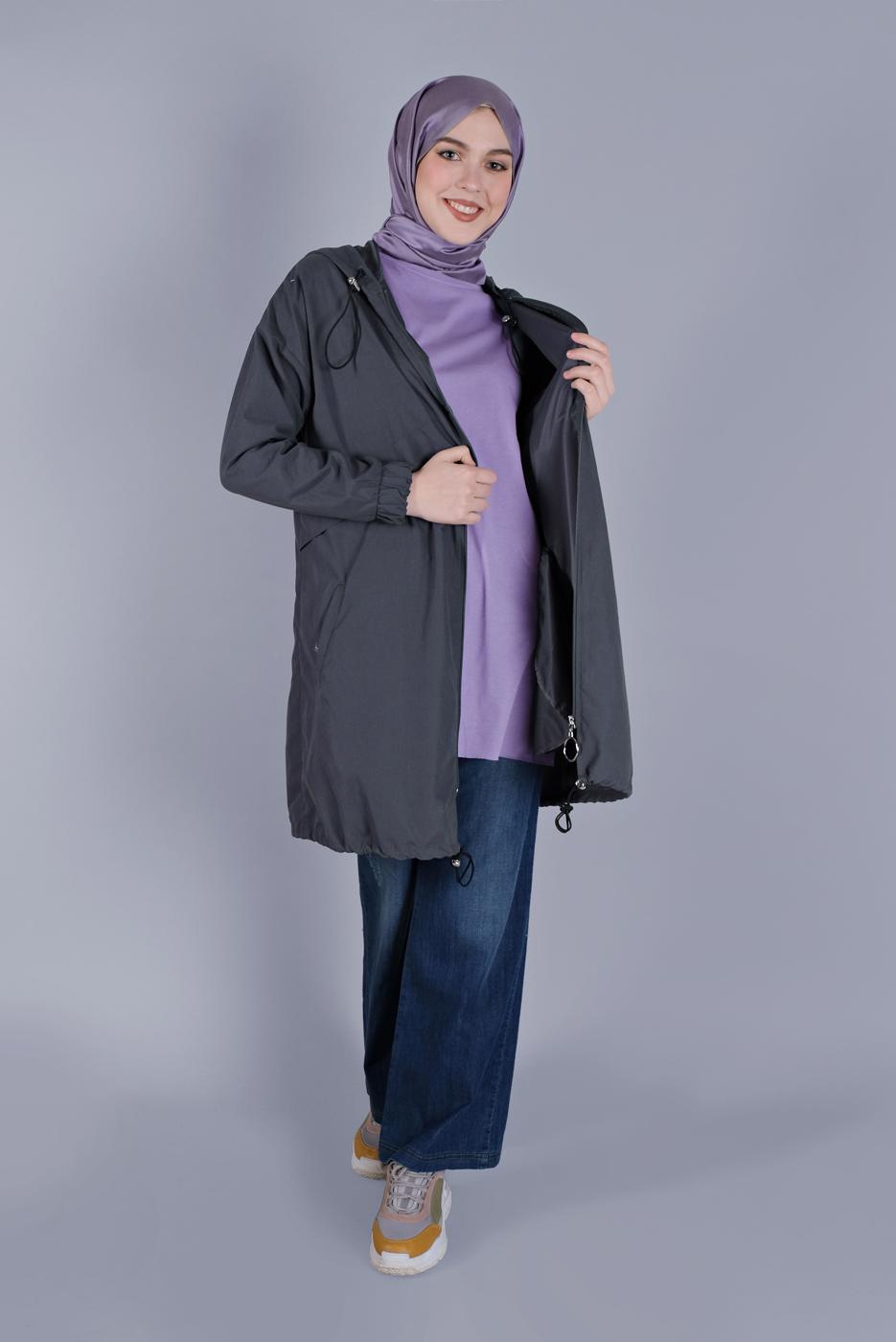 Hijab clothing GREY HOODED JACKET  8736 