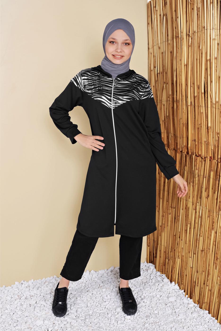Hijab clothing BLACK ZEBRA PATTERNED TRACKSUIT JACKET 9156  