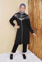 Hijab clothing BLACK ZEBRA PATTERNED TRACKSUIT JACKET 9156  