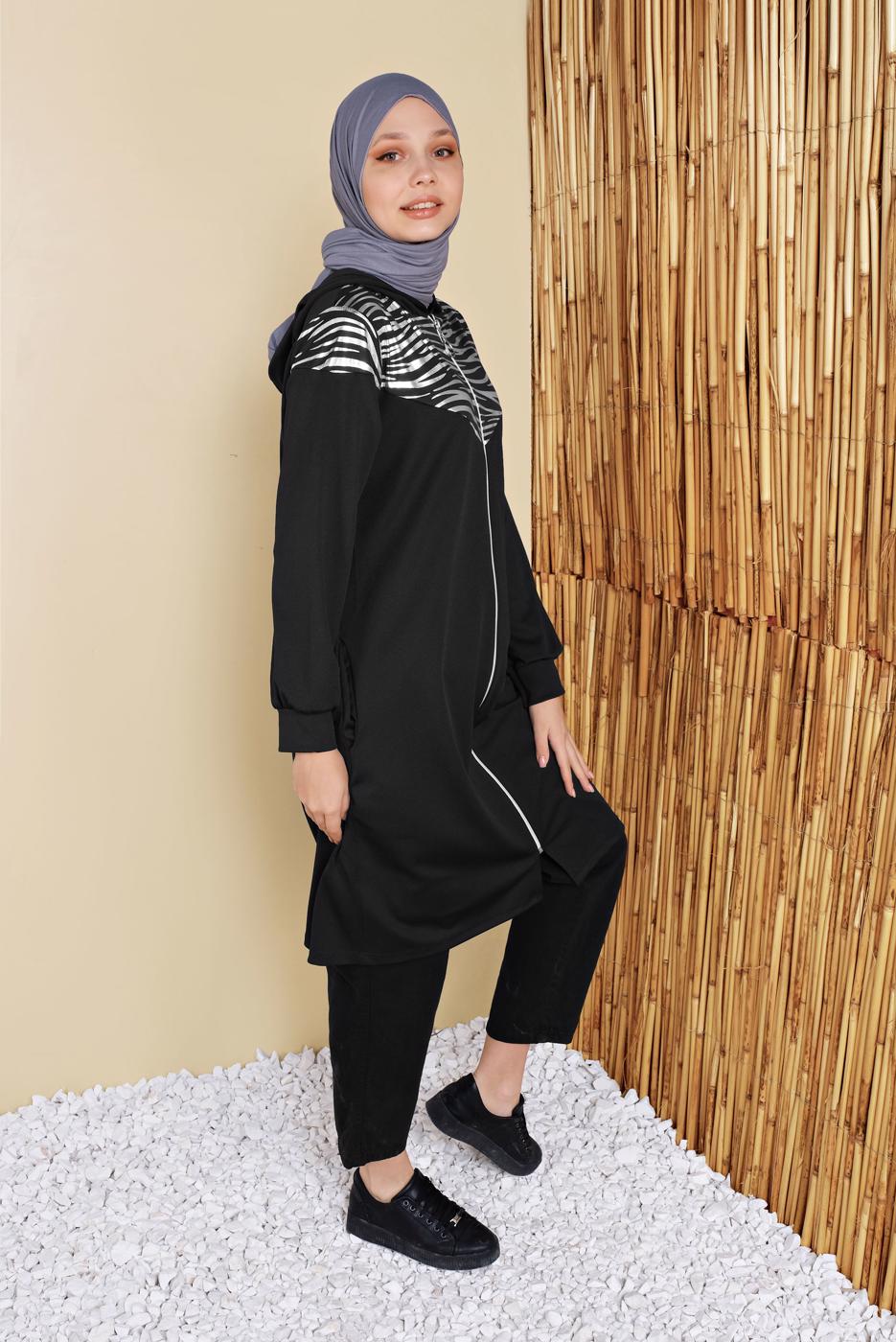 Hijab clothing BLACK ZEBRA PATTERNED TRACKSUIT JACKET 9156  