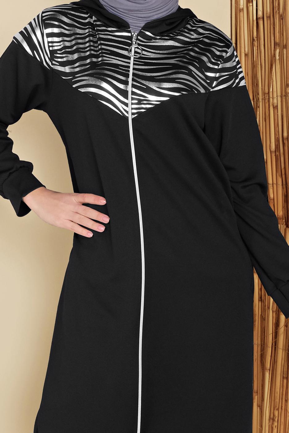 Hijab clothing BLACK ZEBRA PATTERNED TRACKSUIT JACKET 9156  