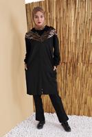 Hijab clothing BLACK ZEBRA PATTERNED TRACKSUIT JACKET 9156  