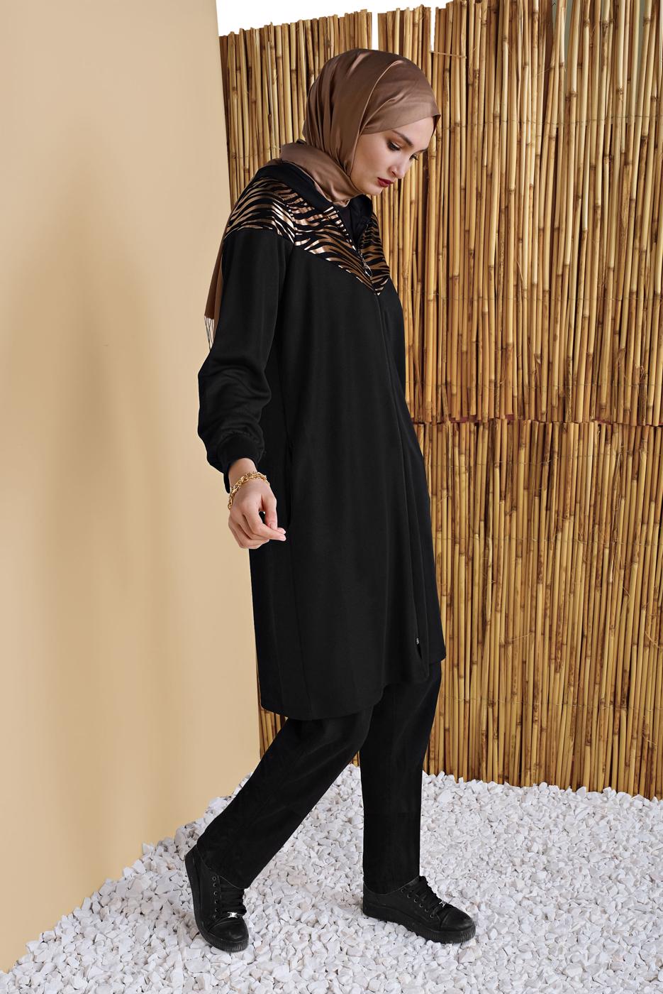 Hijab clothing BLACK ZEBRA PATTERNED TRACKSUIT JACKET 9156  