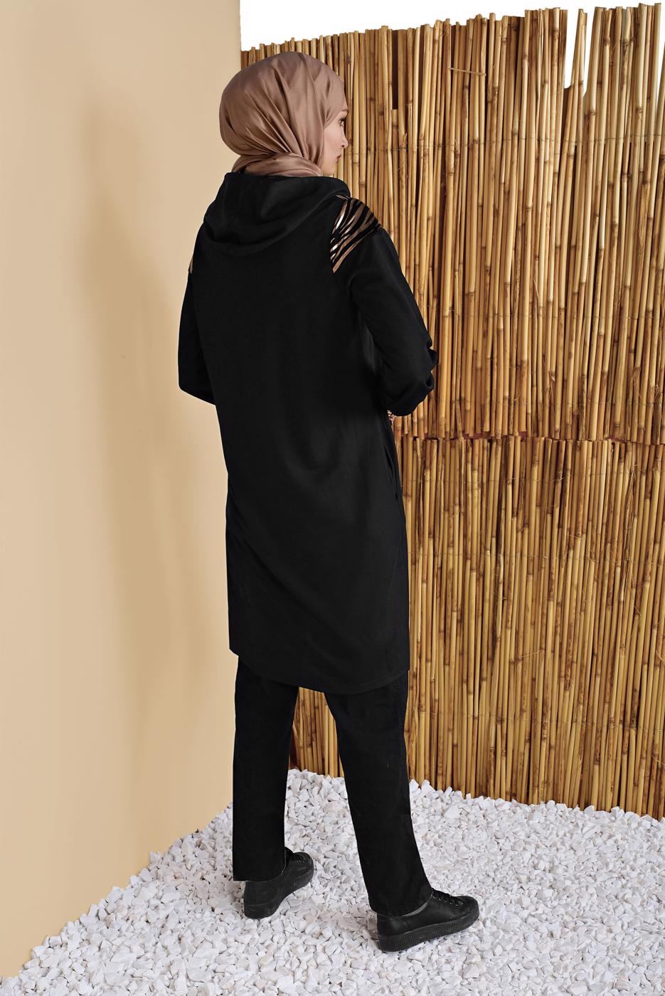 Hijab clothing BLACK ZEBRA PATTERNED TRACKSUIT JACKET 9156  