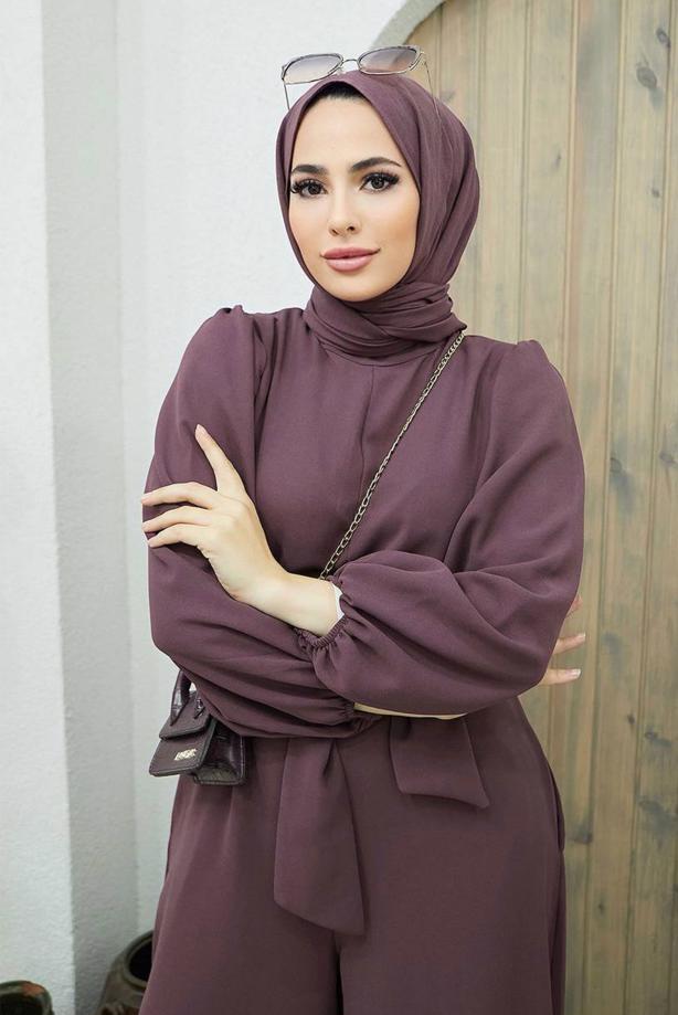 Vêtements hijab PRUNE SALOPETTE CEINTURÉE AVEC POIGNETS ÉLASTIQUES 260000 - TRENDTESETTÜR