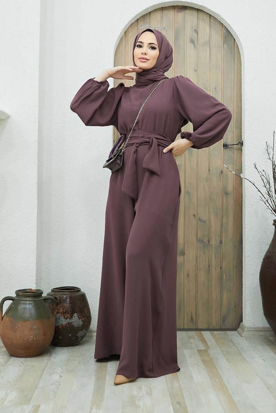 Vêtements hijab PRUNE SALOPETTE CEINTURÉE AVEC POIGNETS ÉLASTIQUES 260000