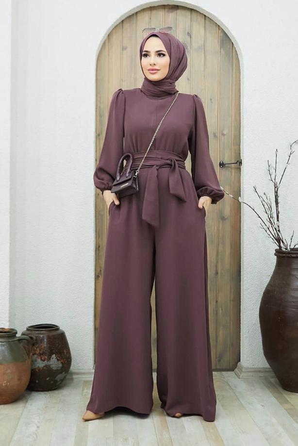 Vêtements hijab PRUNE SALOPETTE CEINTURÉE AVEC POIGNETS ÉLASTIQUES 260000 - TRENDTESETTÜR