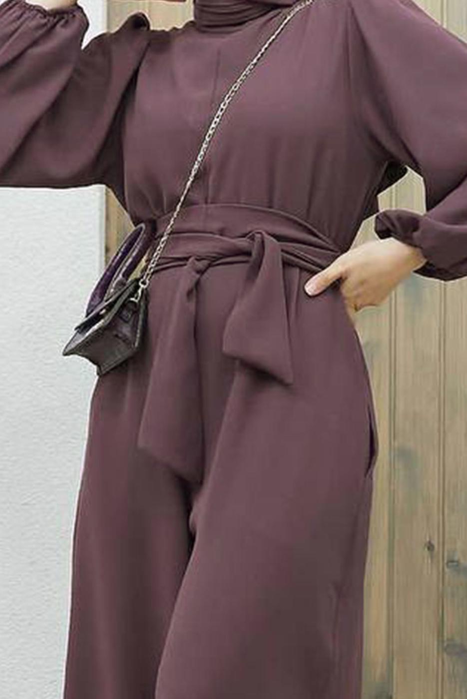 Vêtements hijab PRUNE SALOPETTE CEINTURÉE AVEC POIGNETS ÉLASTIQUES 260000