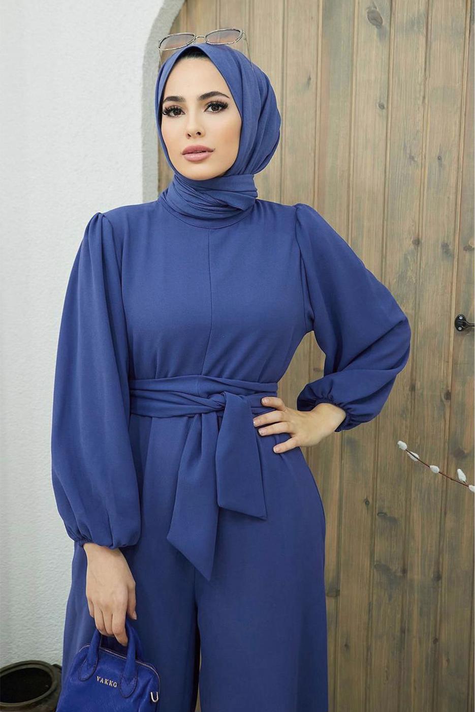 Vêtements hijab BLEU MARINE SALOPETTE CEINTURÉE AVEC POIGNETS ÉLASTIQUES 260000