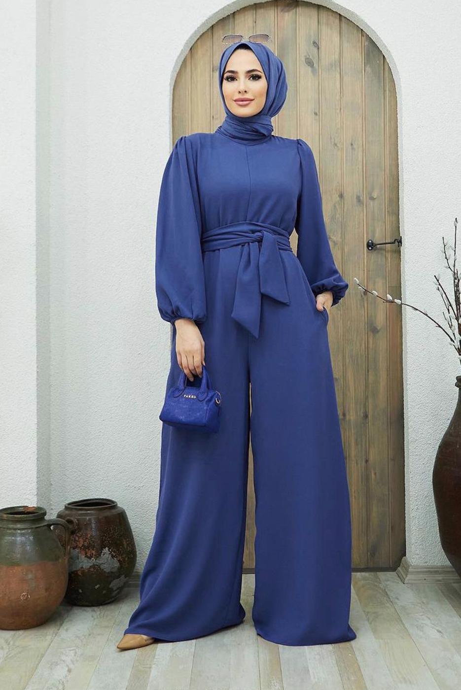 Vêtements hijab BLEU MARINE SALOPETTE CEINTURÉE AVEC POIGNETS ÉLASTIQUES 260000