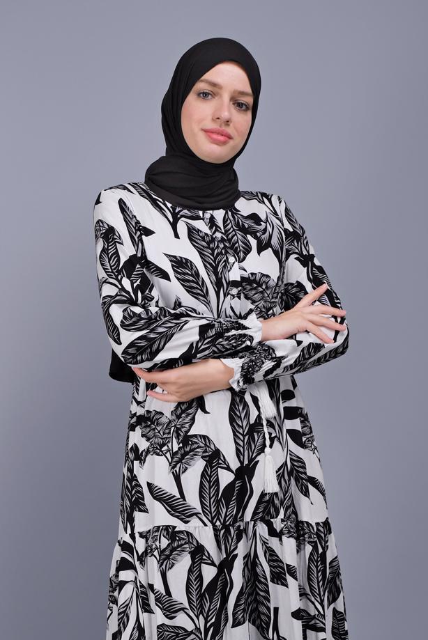 Vêtements hijab  LEAF PATTERNED DRESS 5412-1  - TRENDTESETTÜR