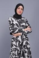 Hijab clothing WHITE LEAF PATTERNED DRESS 5412-1 