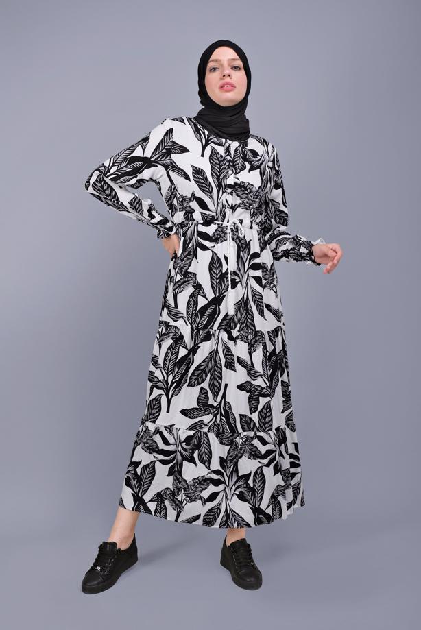 Vêtements hijab  LEAF PATTERNED DRESS 5412-1  - TRENDTESETTÜR