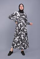 Hijab clothing WHITE LEAF PATTERNED DRESS 5412-1 
