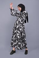 Hijab clothing WHITE LEAF PATTERNED DRESS 5412-1 
