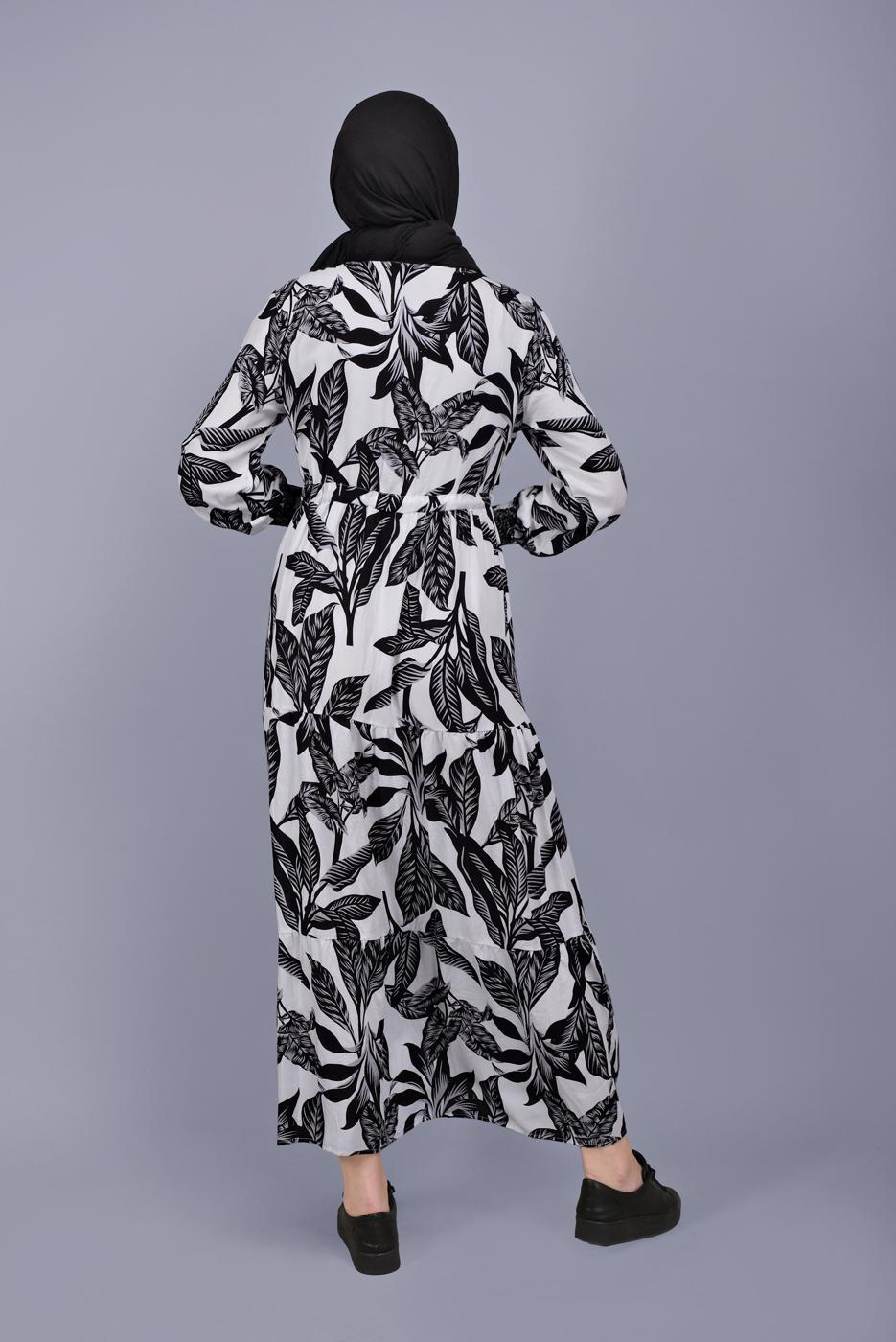 Hijab clothing WHITE LEAF PATTERNED DRESS 5412-1 