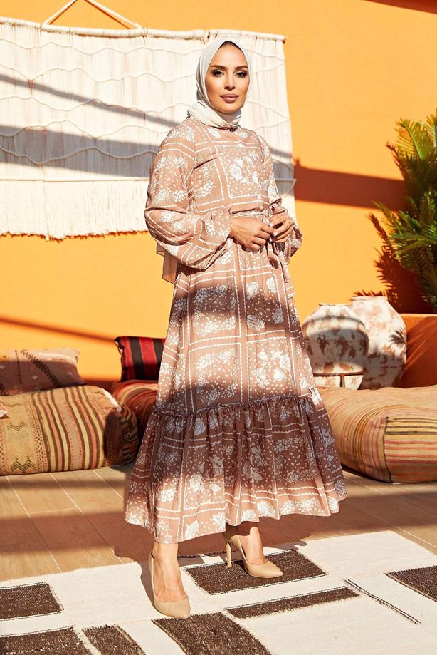 Vêtements hijab  BELTED FLORAL DRESS 640000  - TRENDTESETTÜR