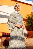 Vêtements hijab KAKI ROBE FLORALE CEINTURÉE 640000