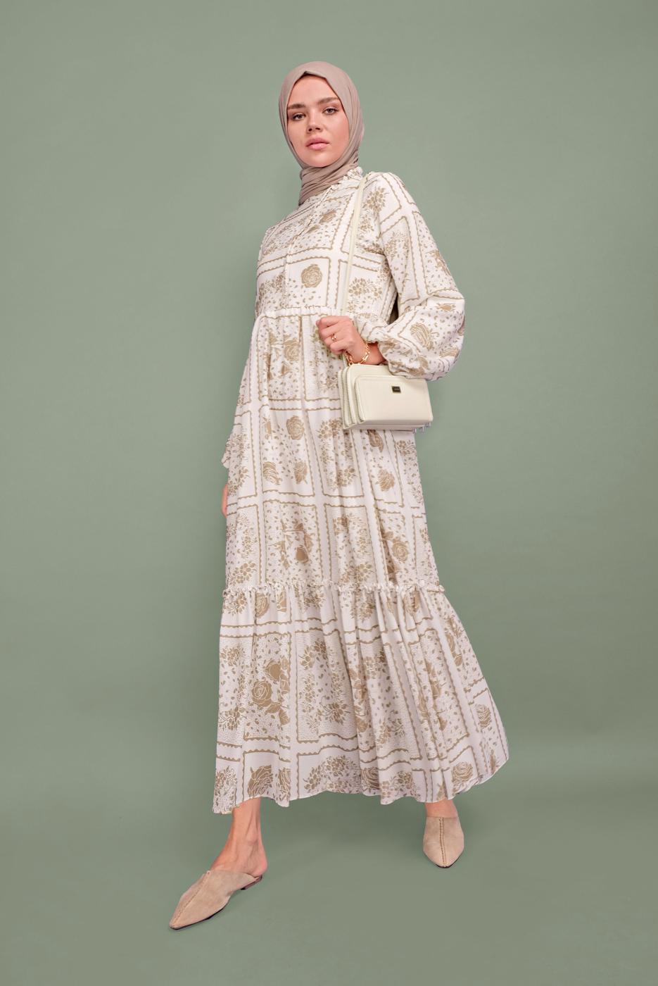 Hijab clothing MINK BELTED FLORAL DRESS 640000 