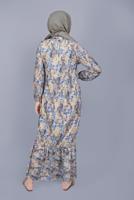 Tesettür giyim BEJ DESENLİ VOLANLI ELBİSE  00001 