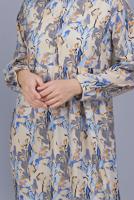 Tesettür giyim BEJ DESENLİ VOLANLI ELBİSE  00001 