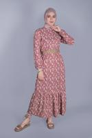 Tesettür giyim PUDRA KÜÇÜK ÇİÇEK DESENLİ ELBİSE 0176 