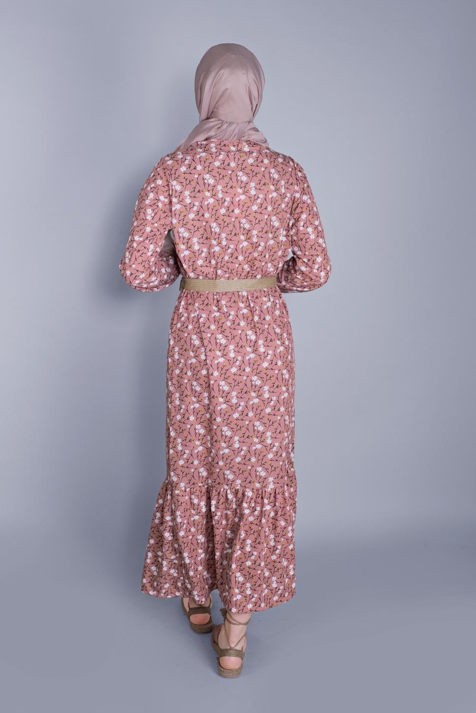 Tesettür giyim PUDRA KÜÇÜK ÇİÇEK DESENLİ ELBİSE 0176 