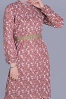 Tesettür giyim PUDRA KÜÇÜK ÇİÇEK DESENLİ ELBİSE 0176 