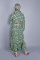 Tesettür giyim YEŞİL KÜÇÜK ÇİÇEK DESENLİ ELBİSE 0176 