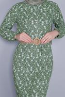 Tesettür giyim YEŞİL KÜÇÜK ÇİÇEK DESENLİ ELBİSE 0176 