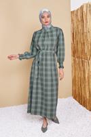 Vêtements hijab VERT ROBE À RAYURES TAILLE CEINTURÉE 0354