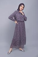 Tesettür giyim MOR KÜÇÜK ÇİÇEK DESENLİ FIRFIRLI ELBİSE  822 
