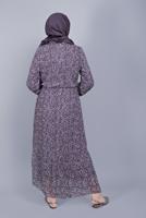 Tesettür giyim MOR KÜÇÜK ÇİÇEK DESENLİ FIRFIRLI ELBİSE  822 