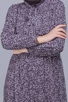 Tesettür giyim MOR KÜÇÜK ÇİÇEK DESENLİ FIRFIRLI ELBİSE  822 