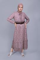 Tesettür giyim PUDRA KÜÇÜK ÇİÇEK DESENLİ FIRFIRLI ELBİSE  822 