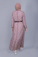 Tesettür giyim PUDRA KÜÇÜK ÇİÇEK DESENLİ FIRFIRLI ELBİSE  822 