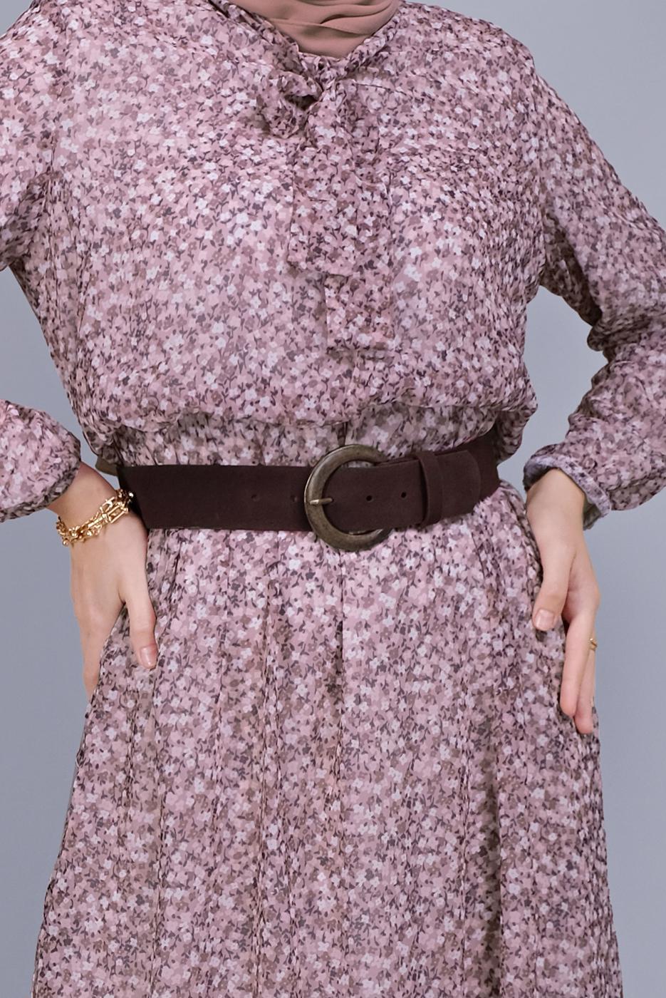 Tesettür giyim PUDRA KÜÇÜK ÇİÇEK DESENLİ FIRFIRLI ELBİSE  822 