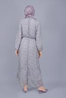 Tesettür giyim LACİVERT KÜÇÜK ÇİÇEK DESENLİ FIRFIRLI ELBİSE  822 