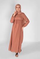 Tesettür giyim KAHVE BELİ BAĞCIKLI ELBİSE 1434 