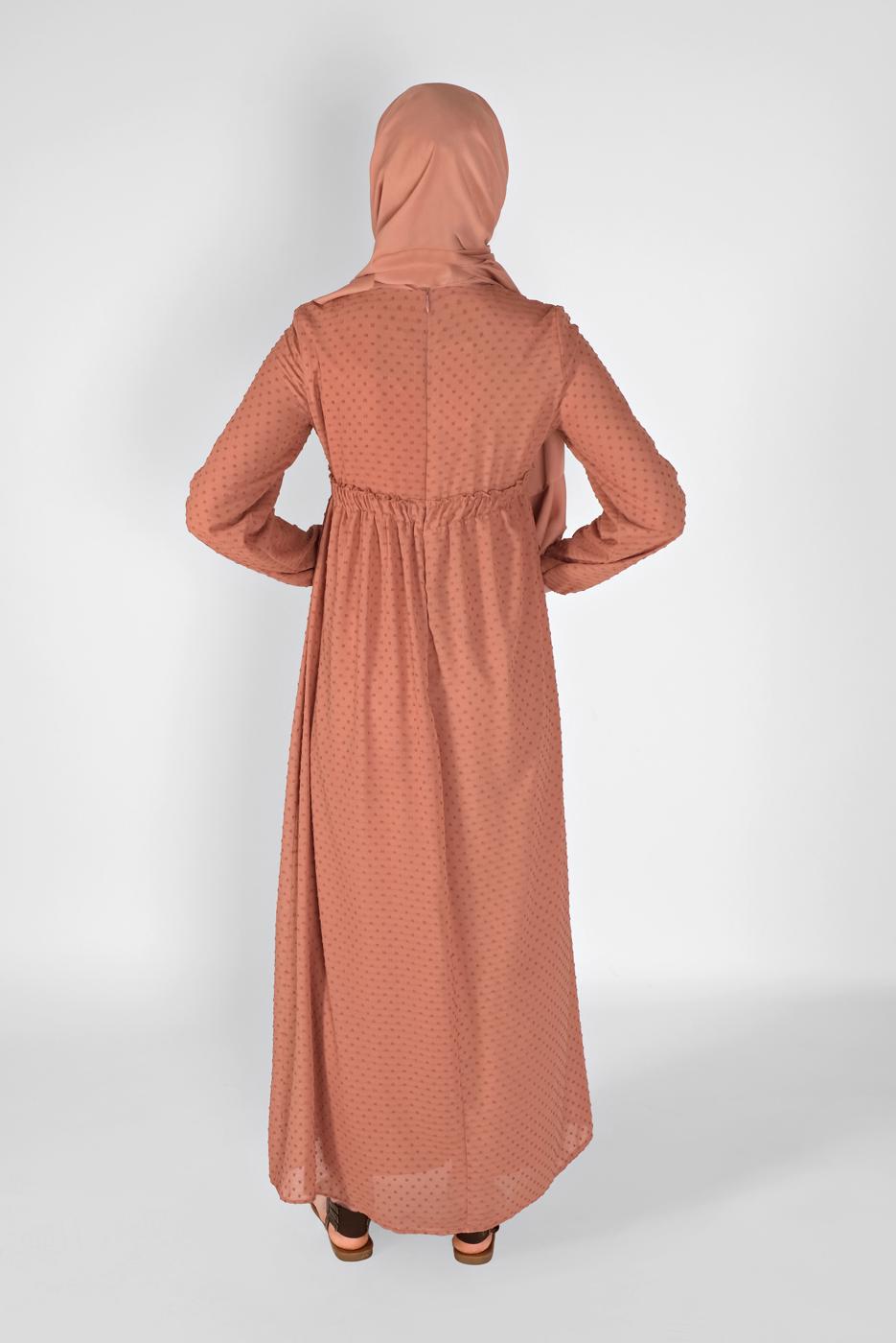 Tesettür giyim KAHVE BELİ BAĞCIKLI ELBİSE 1434 